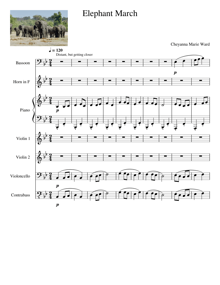 Elephant March Sheet Music for Piano, Bassoon, French horn, Contrabass ...