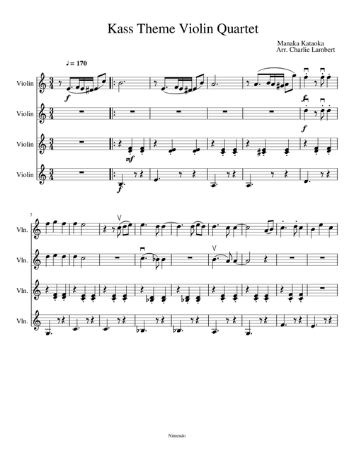 Kass' Theme for Violin Quartet