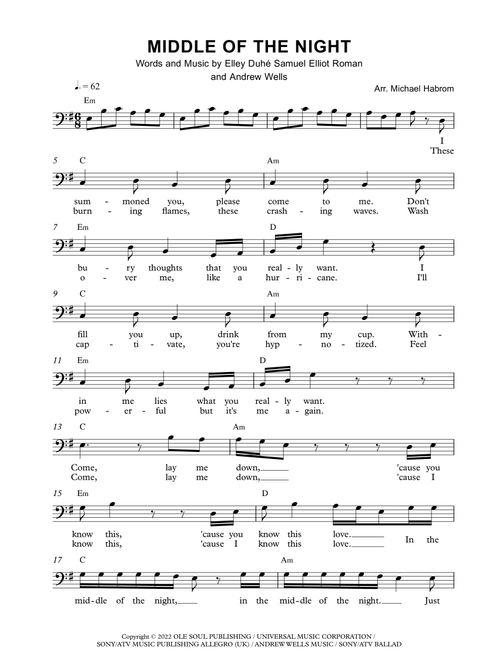 Middle Of The Night (Arr. Michael Habrom) - Elley Duhe (Cello Solo)