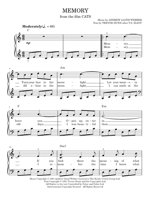 Memory (from the Motion Picture Cats) - Jennifer Hudson (Easy Piano)