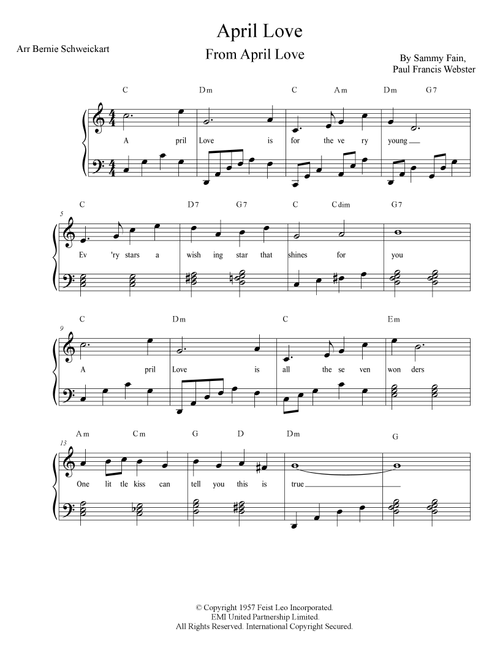 April Love (Arr. Bernie Schweickart) - Pat Boone (Piano-Vocal-Guitar (Piano Accompaniment))