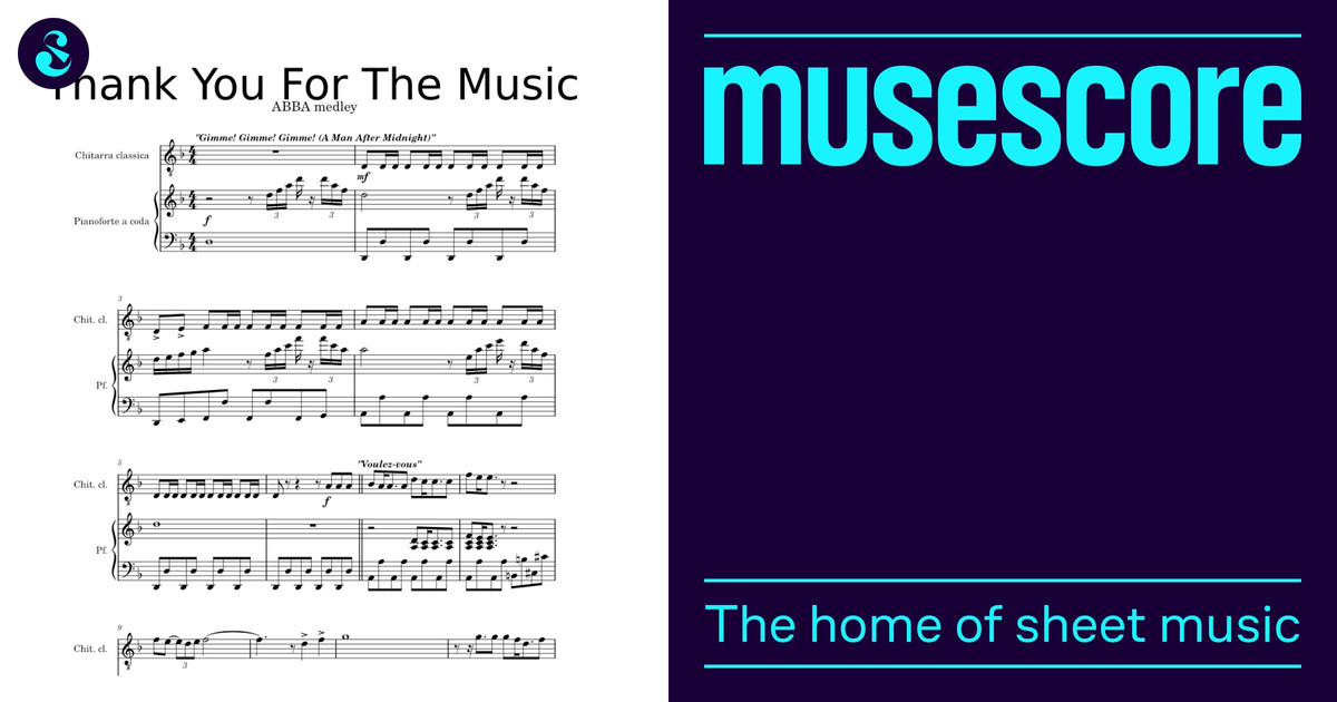 Thank You For The Music (ABBA Medley) Sheet Music for Piano Guitar