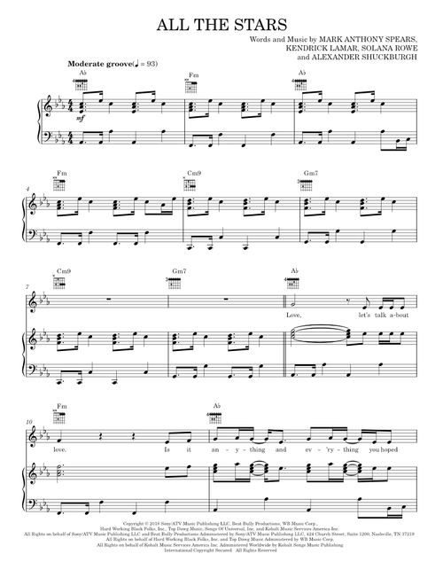 All The Stars - Kendrick Lamar and SZA (Piano-Vocal-Guitar)