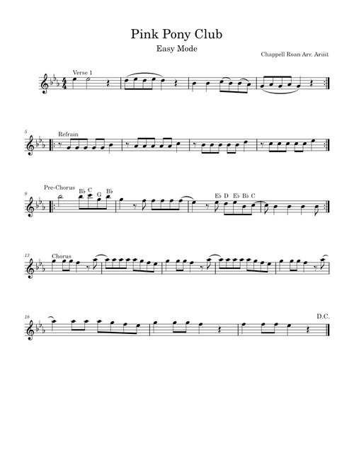 Pink Pony Club ~ Flute ~ Easy Mode