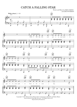 Play Official version of Catch a falling star Sheet Music by Perry Como ...