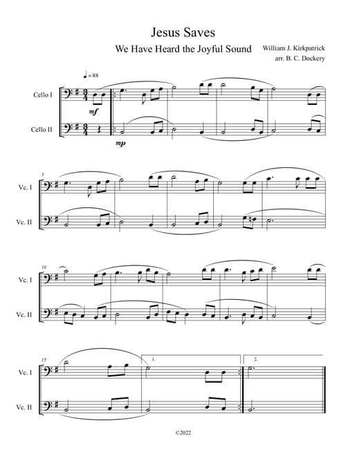 Jesus Saves (We Have Heard the Joyful Sound) Cello Duet (Arr. B. C. Dockery) - William J Kirkpatrick (Cello Duet)
