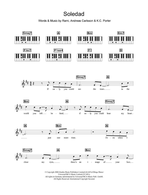 Soledad - Westlife (Piano Chords-Lyrics)