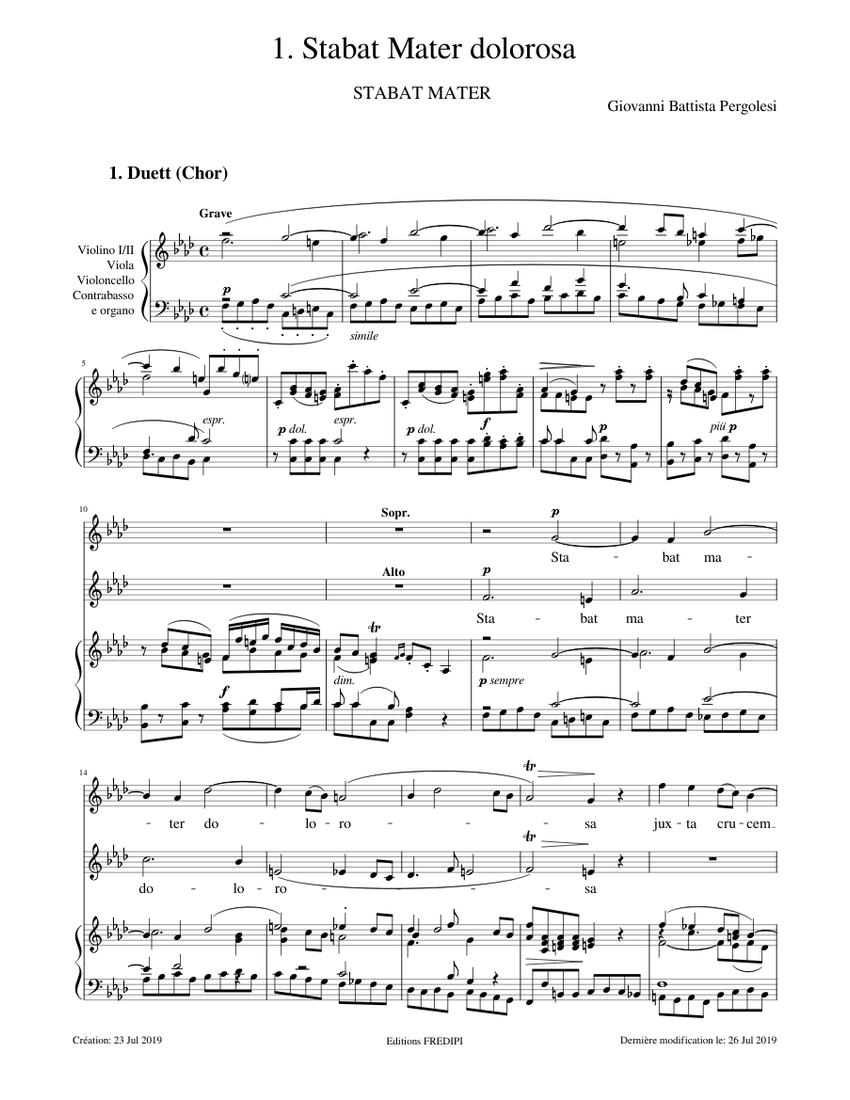 bord catalogus Scenario Stabat Mater, P.77 (1. Stabat mater dolorosa) - Giovanni Battista Pergolesi  Sheet music for Piano, Soprano, Alto (SATB) | Musescore.com