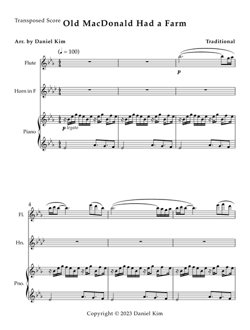 Old MacDonald Had a Farm (Arr. Daniel Kim) - Traditional (Small Ensemble)