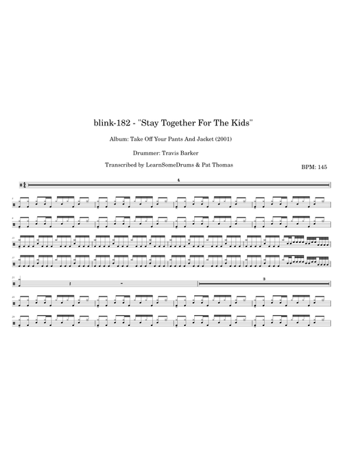 blink-182 - "Stay Together For The Kids" (Drum Score)