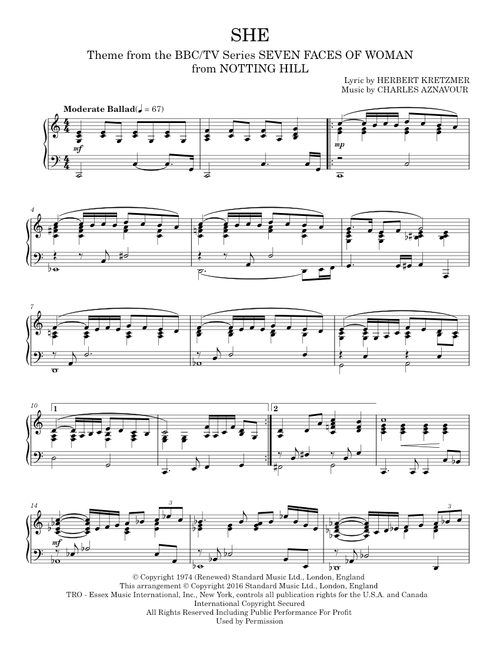 She - Elvis Costello (Piano Solo)