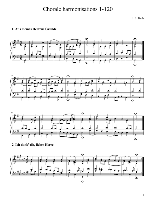Bach's chorale harmonisations 1-120 (Breitkopf numbering, no text)