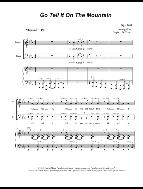 Go Tell It On The Mountain (Duet for Tenor and Bass solo) (Arr. Stephen DeCesare) (Voice Duet and Piano)