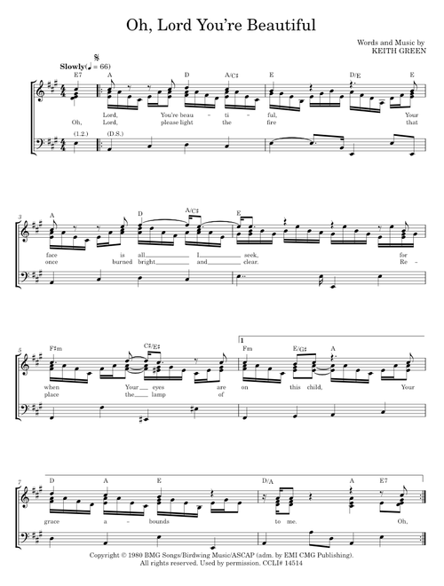 Oh Lord, You're Beautiful - Keith Green, Rebecca St. James (Piano-Vocal-Guitar)