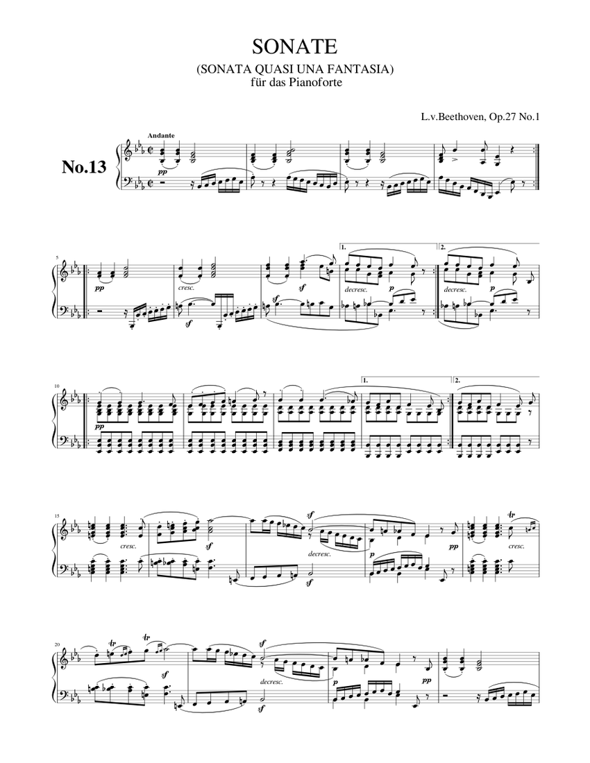 Piano Sonata No.13, Op.27. No.1. (L.v.Beethoven) Sheet Music