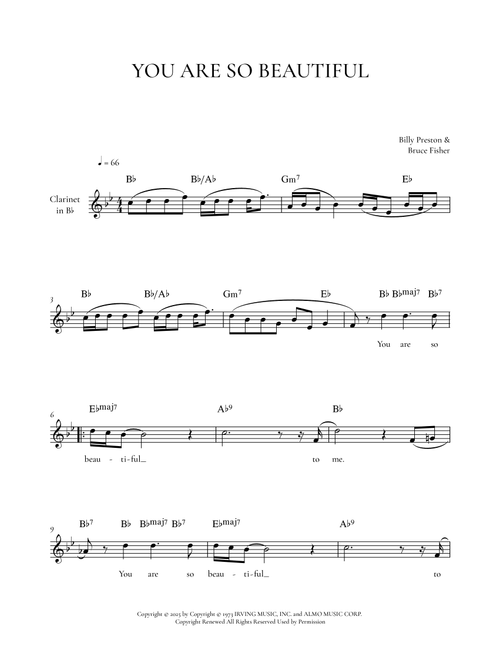 You Are So Beautiful (Arr. Phee) - Joe Cocker (Clarinet Solo)