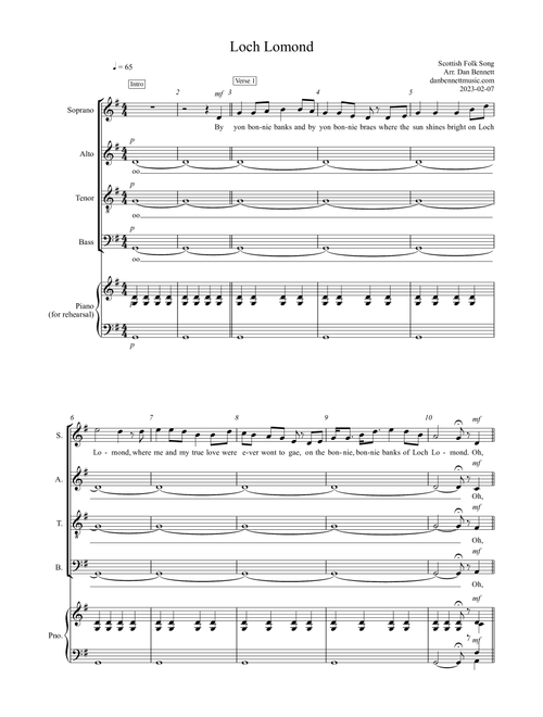 Loch Lomond (Arr. Dan Bennett) - Traditional (Choral, SATB)