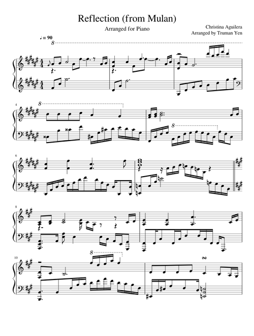 Reflection (from Mulan) for Advanced Piano
