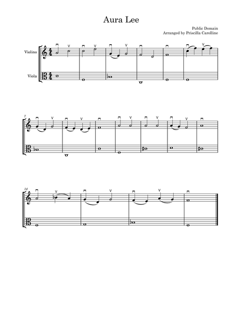 Aura Lee (Arr. Priscilla Carolline) - Traditional (Instrumental Duet)