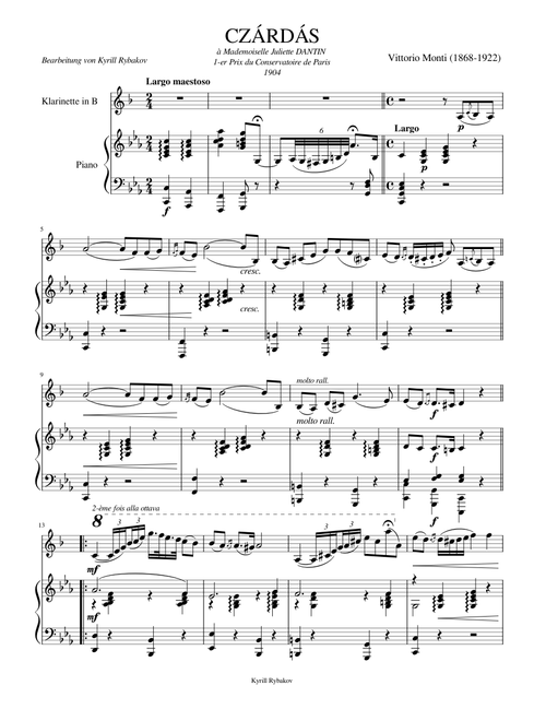 Czardas Monti for clarinet and piano