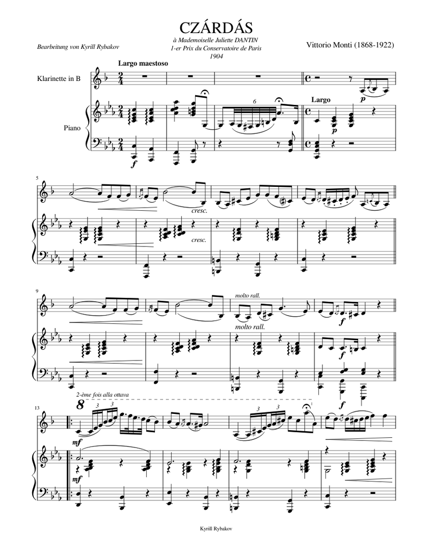 Czardas Monti for and piano Sheet music for Piano, in