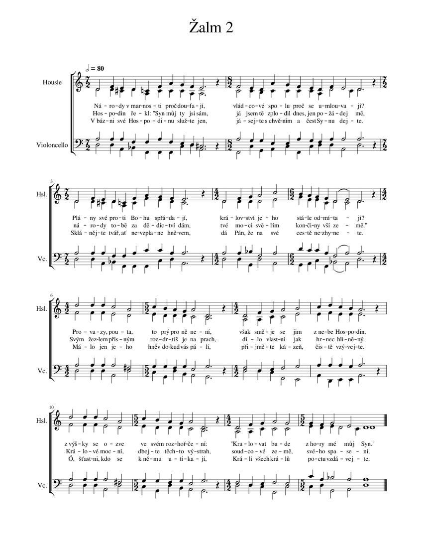 Žalm 2 Claude Goudimel Genevan Psalter Sheet music for Violin, Cello