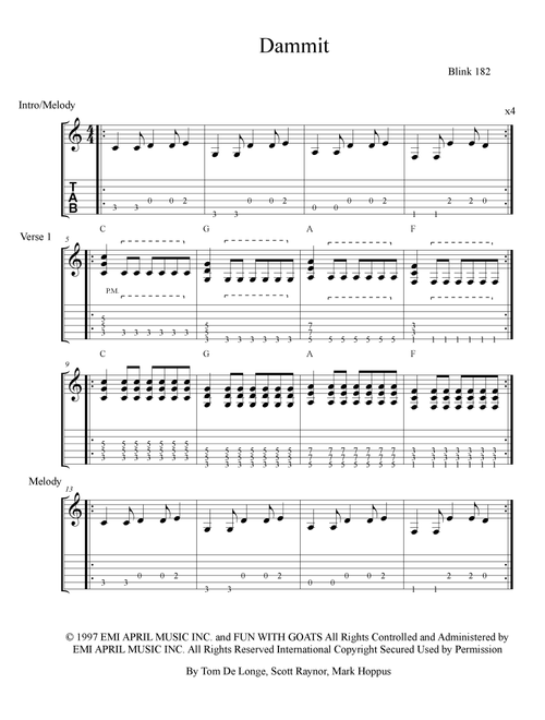Dammit (Arr. The Real Boss Hos Publishing) - Blink 182 (Guitar Tab)