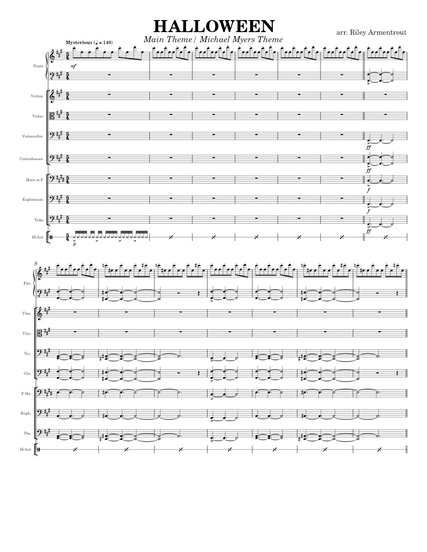 Helloween,MasterOf the rings,Bandscore楽譜 Halloween Main Theme – John Carpenter Sheet Music for Piano