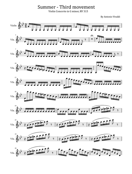 Summer - Third movement - Violin Concerto in G minor, RV 315 - For violin Solo (Arr. poon) - Antonio Vivaldi (Violin Solo)