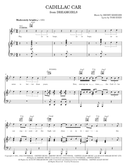 Cadillac Car - Dreamgirls Musical, Tom Eyen (Piano-Vocal-Guitar)