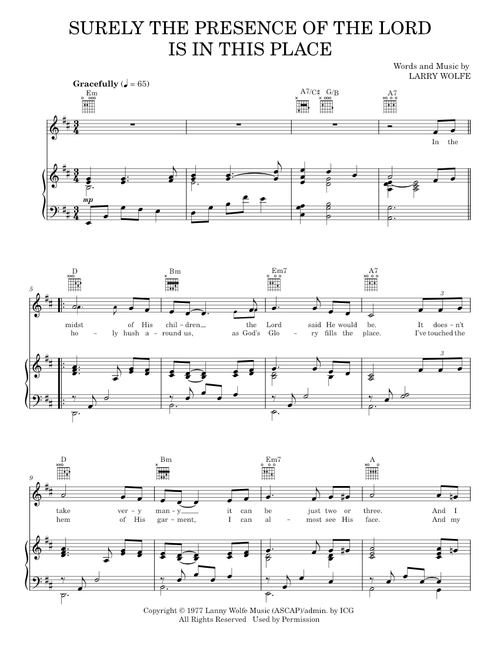Surely The Presence Of The Lord Is In This Place - The Lanny Wolfe Trio (Piano-Vocal-Guitar)