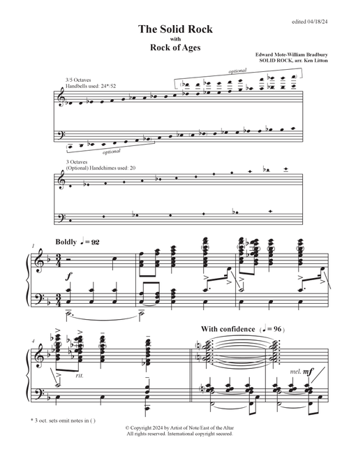 The Solid Rock with Rock of Ages (Arr. Ken Litton) - William B Bradbury and Thomas Hastings/Lowell Mason (Handbell)