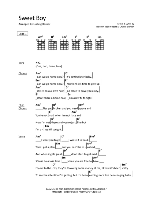 Sweet Boy (Arr. Ludwig Berner) - Malcolm Todd Hobert, Charlie Ziman (Guitar Chords-Lyrics)
