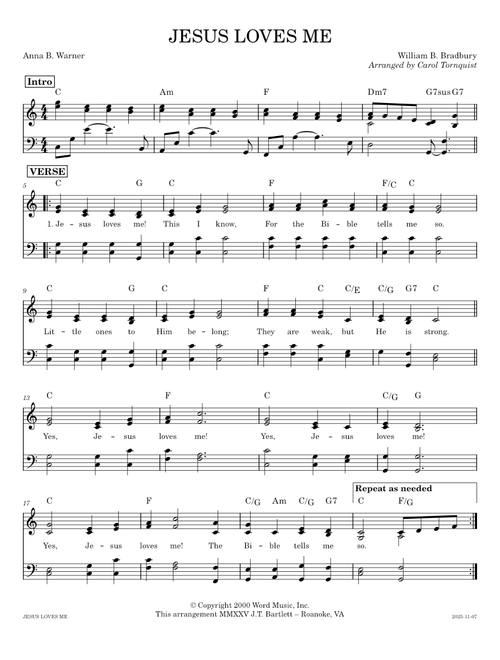 Jesus Loves Me [Tornquist] - Bradbury, Warner