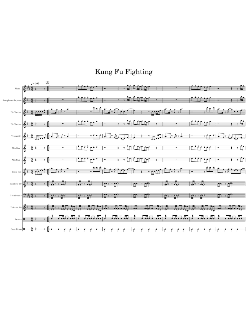 kung fu fighting Carl Douglas Sheet music for Trombone Tuba Flute Clarinet in b flat more instruments Concert Band Musescore