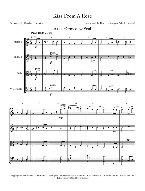 Kiss From A Rose (Arr. Bradley Hawkins) - Seal (String Quartet)