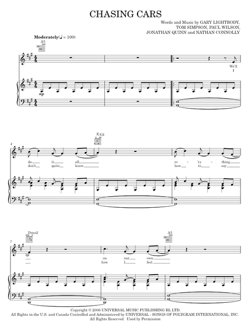 Chasing Cars - Snow Patrol (Piano-Vocal-Guitar)