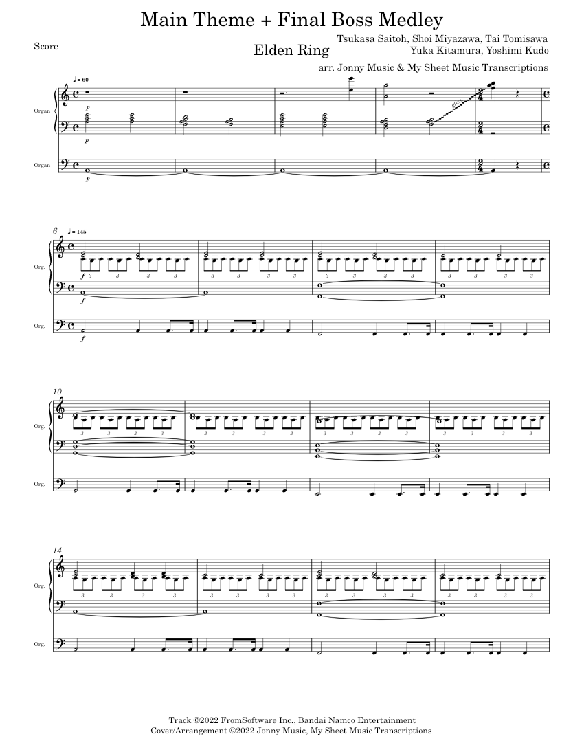 Main Theme + Final Boss Medley (Elden Ring) Organ Cover Sheet music for