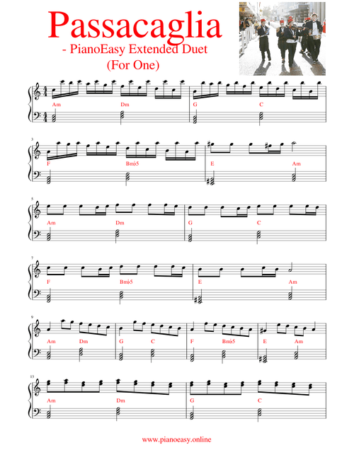 Passacaglia (Handel) - Extended PianoEasy Duet for one
