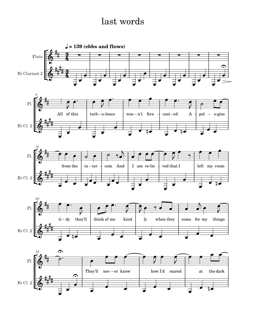 Last Words of a Shooting Star Mitski (Woodwind Duet) Sheet music for