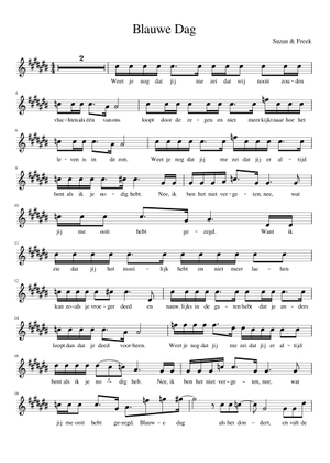 Blauwe dag Suzan en Freek Fanno piano keyboard met couplet en bridge ...
