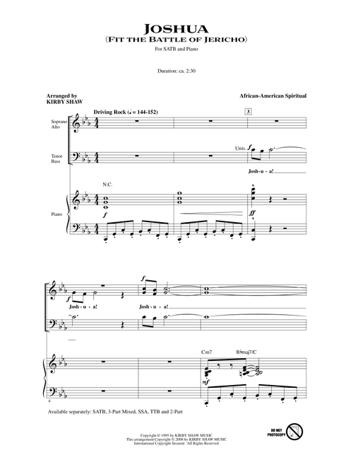Joshua (Fit The Battle Of Jericho) (Arr. Kirby Shaw) (Choral, SATB)