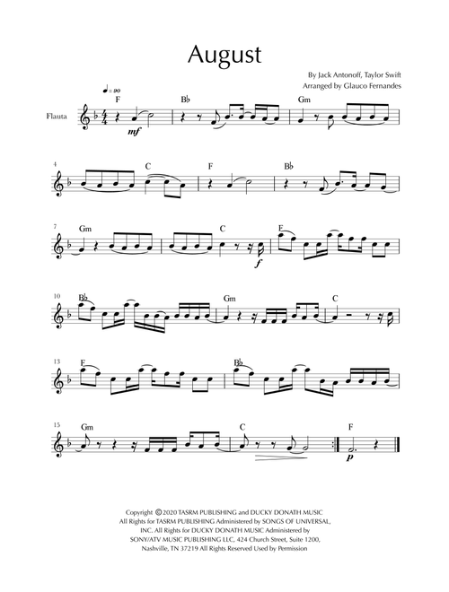 August (Arr. Glauco Fernandes) - Taylor Swift (Flute Solo)