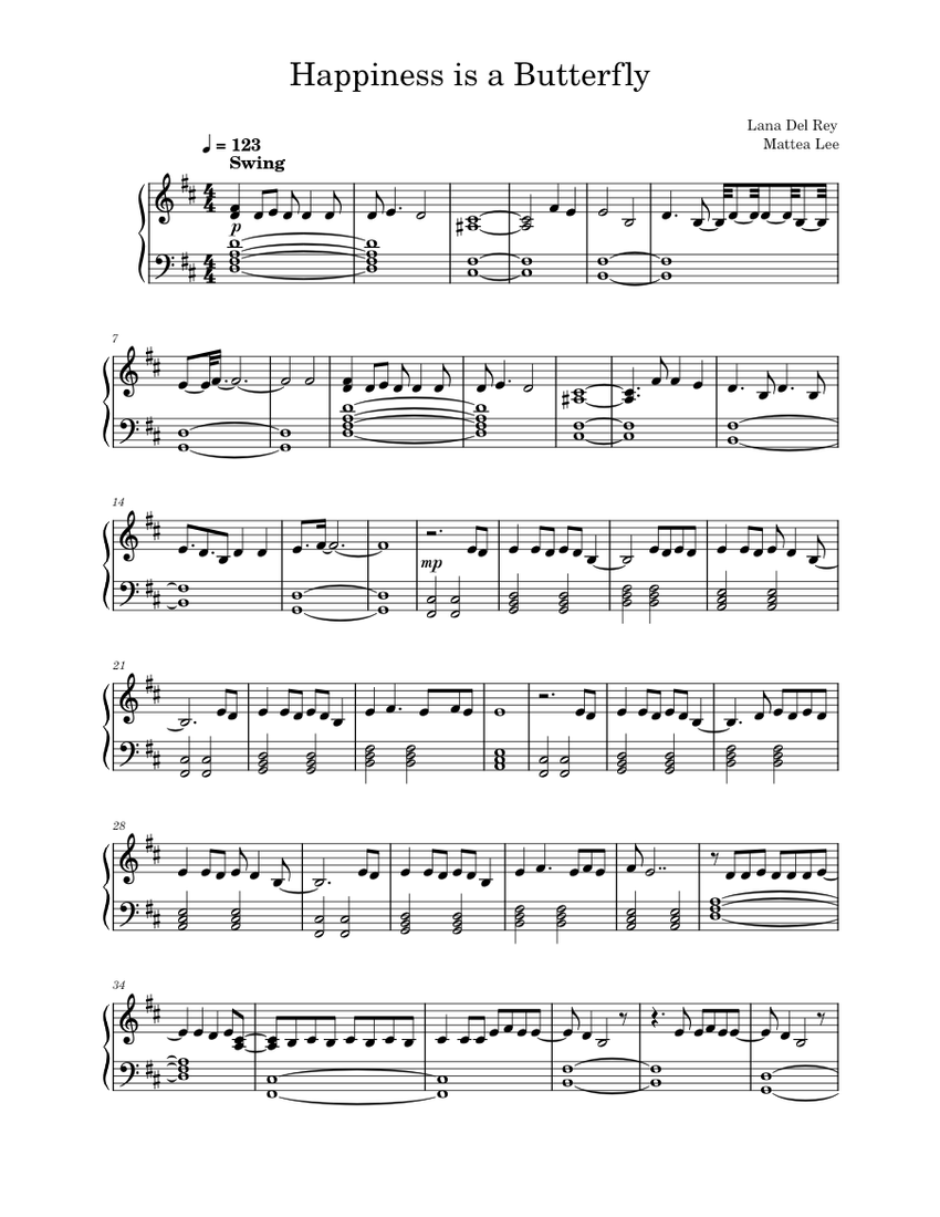 Happiness is a Butterfly – Lana Del Rey Sheet Music for Piano (Solo) Easy | MuseScore.com Happiness is a Butterfly – Lana Del Rey