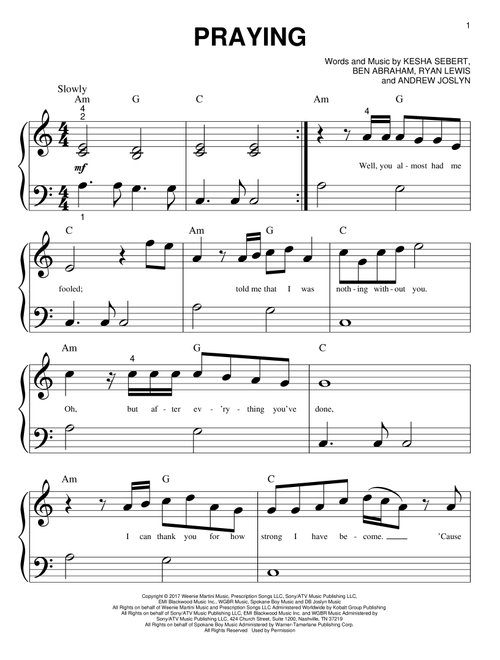 Praying - Kesha (Big Note Piano)