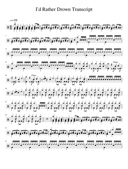 I`d Rather Drown Transcript (Drumset)