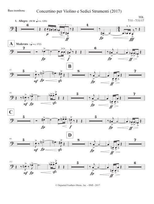 Concertino per Violino e Sedici Strumenti (2017) bass trombone part - Thomas Oboe Lee (Large Ensemble)