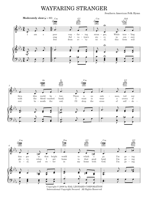 Wayfaring Stranger - Emmylou Harris, Southern American Folk Hymn (Piano-Vocal-Guitar)