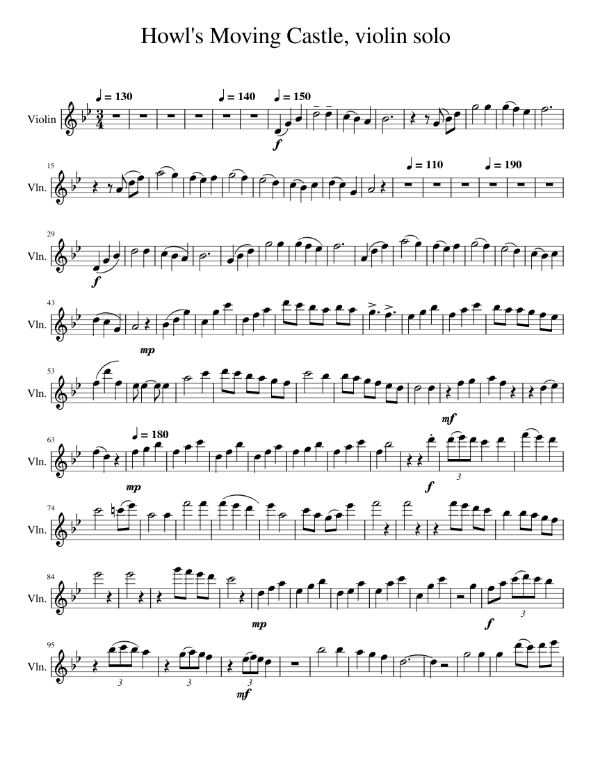 Merry go around of life Howls moving castle Sheet music for Violin