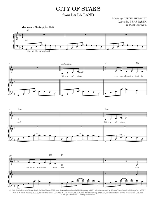 City Of Stars - Ryan Gosling & Emma Stone (Piano Vocal)